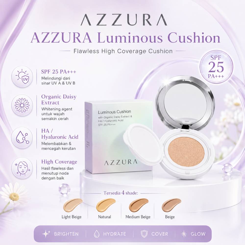 AZZURA Luminous Cushion SPF 25 PA+++ Organic Daisy Extract & HA Flawless High Coverage Cushion Azzur